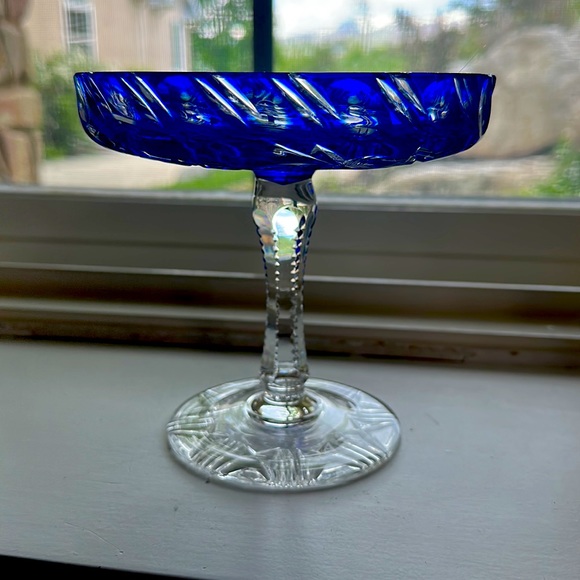 Other - Sold  Bohemian Cut to clear blue Candy Dish with etching work